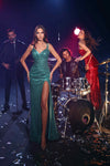 Prom Dresses Fitted Prom Sequin Long Formal Slit Dress Teal