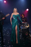 Prom Dresses Pleated Long Formal Slit Evening Prom Dress Hunter Green