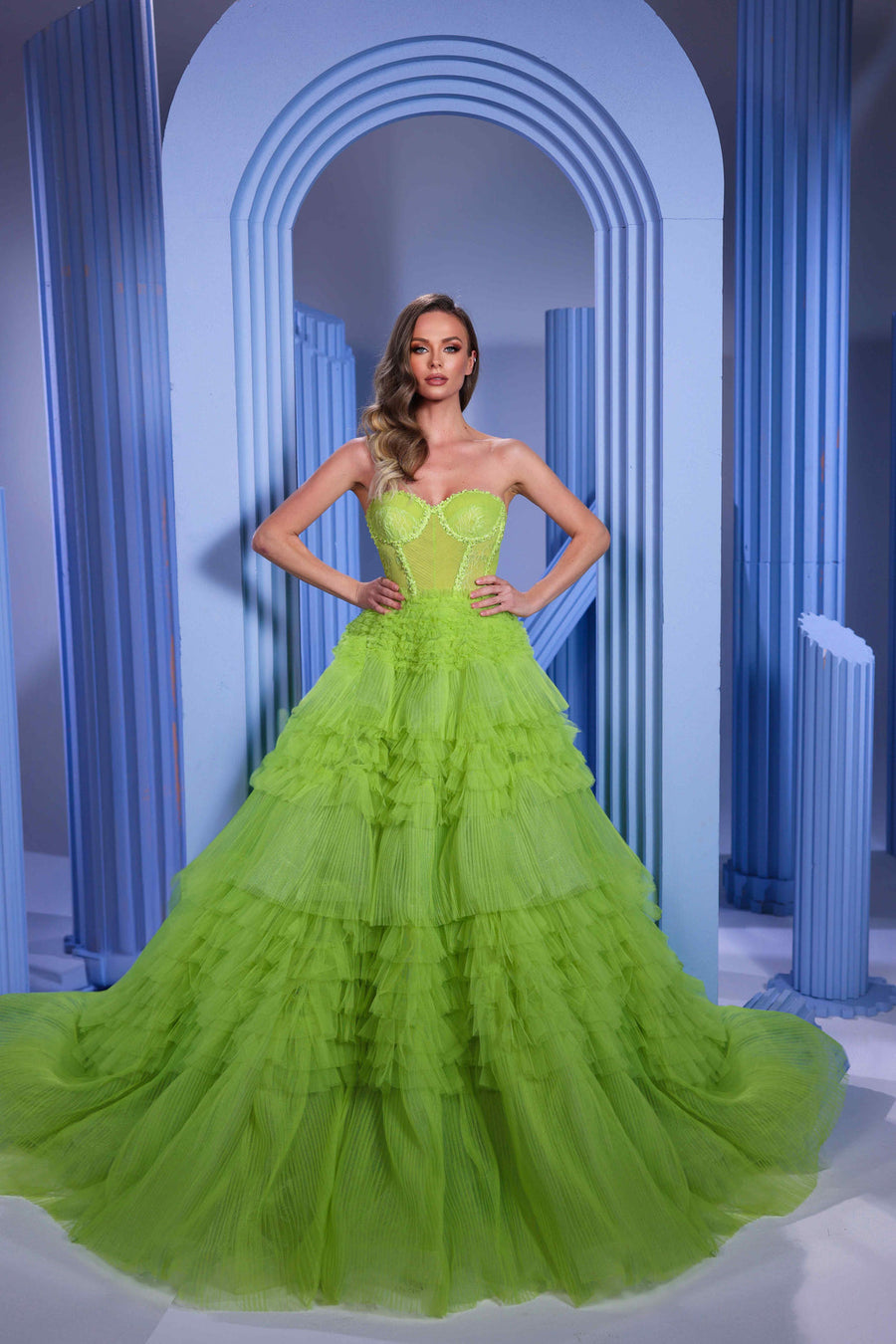 Prom Dresses Prom Dresses Prom Long Ball Gown Layered Prom Dress  Green