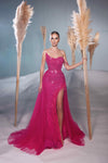 Prom Dresses Feather Long Formal Fitted Overskirt Prom Dress Fuchsia