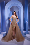 Prom Dresses Feather Long Formal Fitted Overskirt Prom Dress Gold