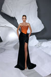 Prom Dresses Prom Long Beaded Corset Formal Slit Dress Black/Orange
