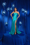 Prom Dresses Long Pleated Formal Slit Prom Dress Blue