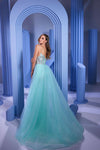 Prom Dresses Beaded Slit Formal Long Overskirt Prom Dress Light Blue