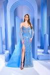Prom Dresses Formal Long Beaded Slit Overskirt Prom Dress Blue