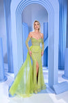 Prom Dresses Formal Long Beaded Slit Overskirt Prom Dress Green