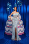 Prom Dresses Prom Pleated Slit Long Beaded Formal Dress Light Blue