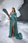 Prom Dresses Pleated Long Formal Beaded Cape Prom Evening Dress Teal
