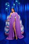 Prom DressesPletaed Long Formal Beaded Evening Prom Cape Dress Lavender