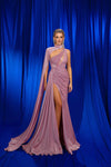 Prom Dresses Prom Fitted Slit Long Formal Pleated Cape Dress Pink