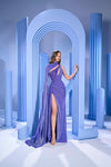 Prom Dresses Prom Fitted Slit Long Formal Pleated Cape Dress Purple