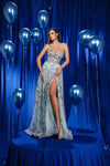Prom Dresses Prom Long A Line Slit Formal Beaded Dress Light Blue