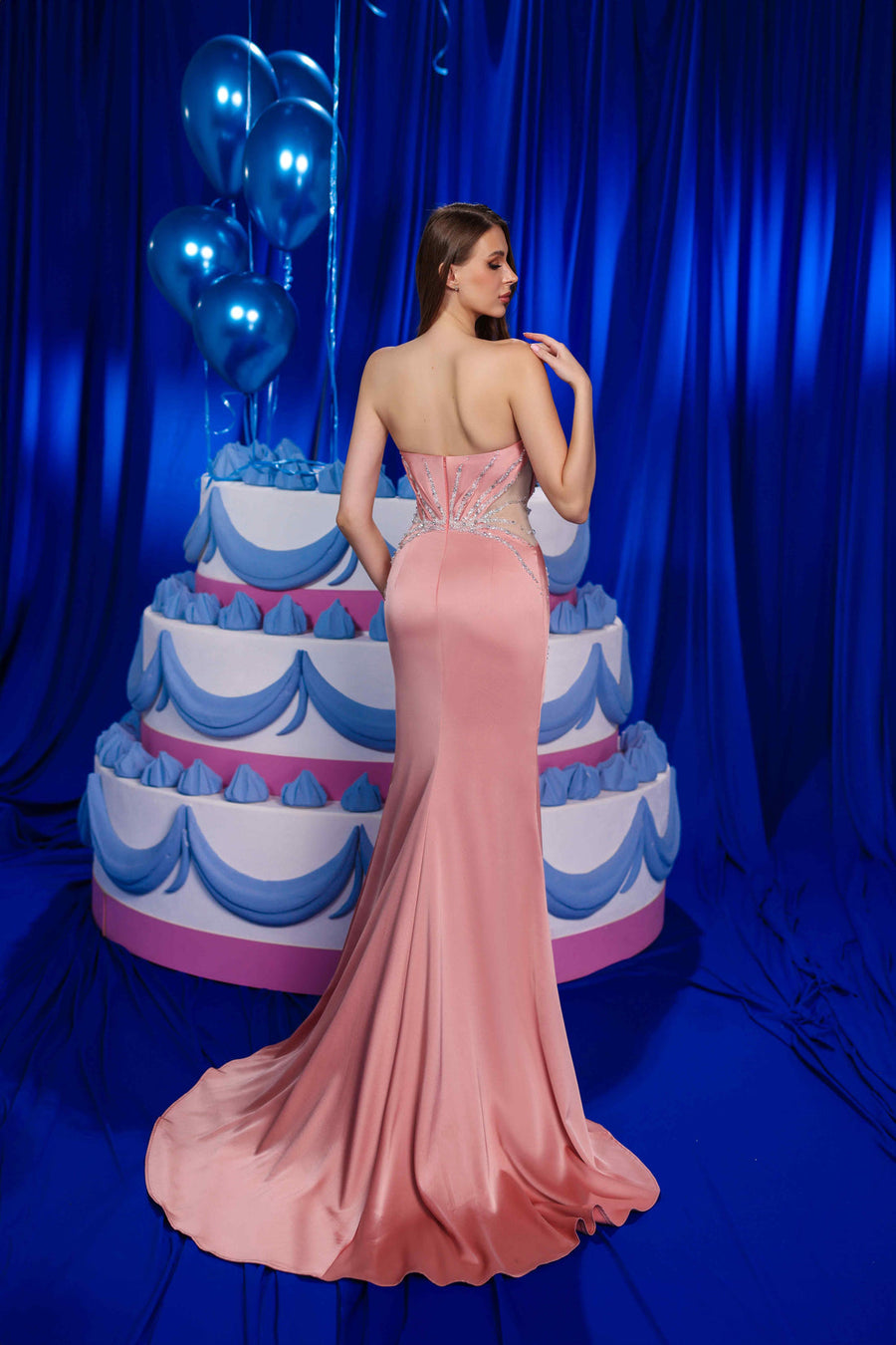 Prom Dresses Beaded Prom Long Formal Fitted Slit Evening Dress Blush