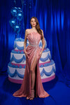 Prom Dresses Beaded Prom Long Formal Fitted Slit Evening Dress Blush