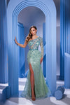 Prom Dresses Long Beaded Formal Fitted Slit Prom Dress Green