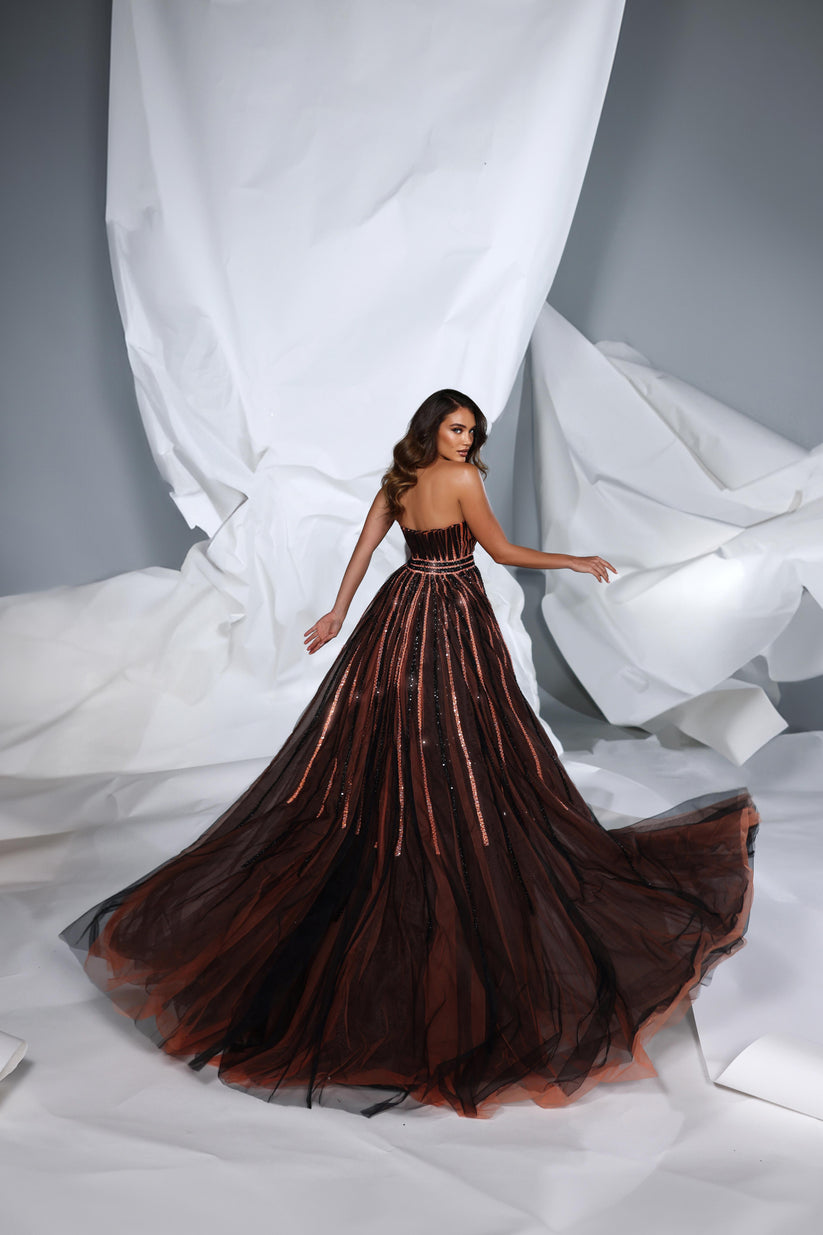 Prom Dresses Prom Formal Long A Line Evening Dress Black/Orange