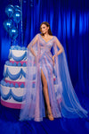Prom Dresses Long Formal fitted Cape Sleeve Evening Prom Dress Blue