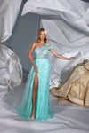 Prom Dresses Beaded Slit Long Formal Overskirt Prom Dress Light Blue