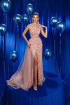 Prom Dresses Beaded Slit Long Formal Overskirt Prom Dress Pink