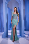 Prom Dresses Formal Long Prom Mermaid Dress Aqua/Silver