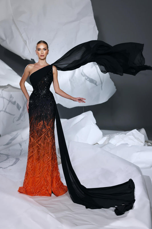 Prom Dresses Prom Long Fitted Formal Dress Black/Orange