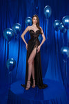 Prom Dresses Pleated Slit Long Formal Evening Prom Dress Bronze
