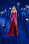 Prom Dresses Pleated Slit Long Formal Evening Prom Dress Fuchsia