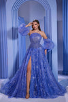 Prom Dresses A Line Prom Long Beaded Formal Evening Dress Blue