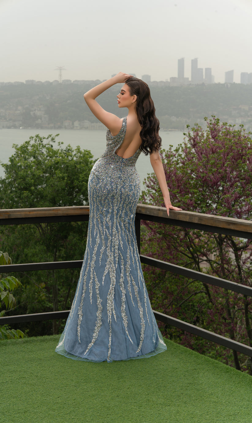 Prom Dresses Slit Formal Long Prom Dress Navy