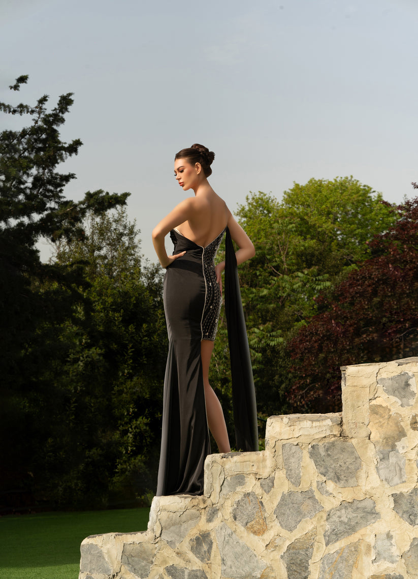 Prom Dresses Formal High Low Prom Slit Dress Black