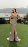 Prom Dresses Fitted High Slit Long Formal Mermaid Prom Dress Pink