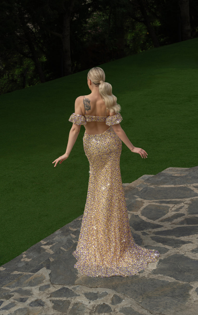 Prom Dresses Fitted High Slit Long Formal Mermaid Prom Dress Yellow