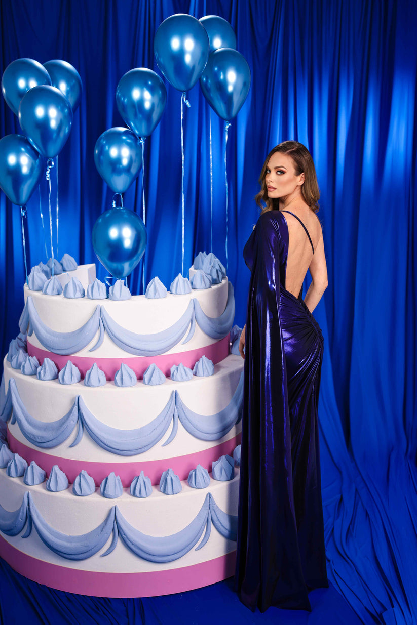 Prom Dresses  Prom Long Formal Fitted Cape  Evening Dress Navy