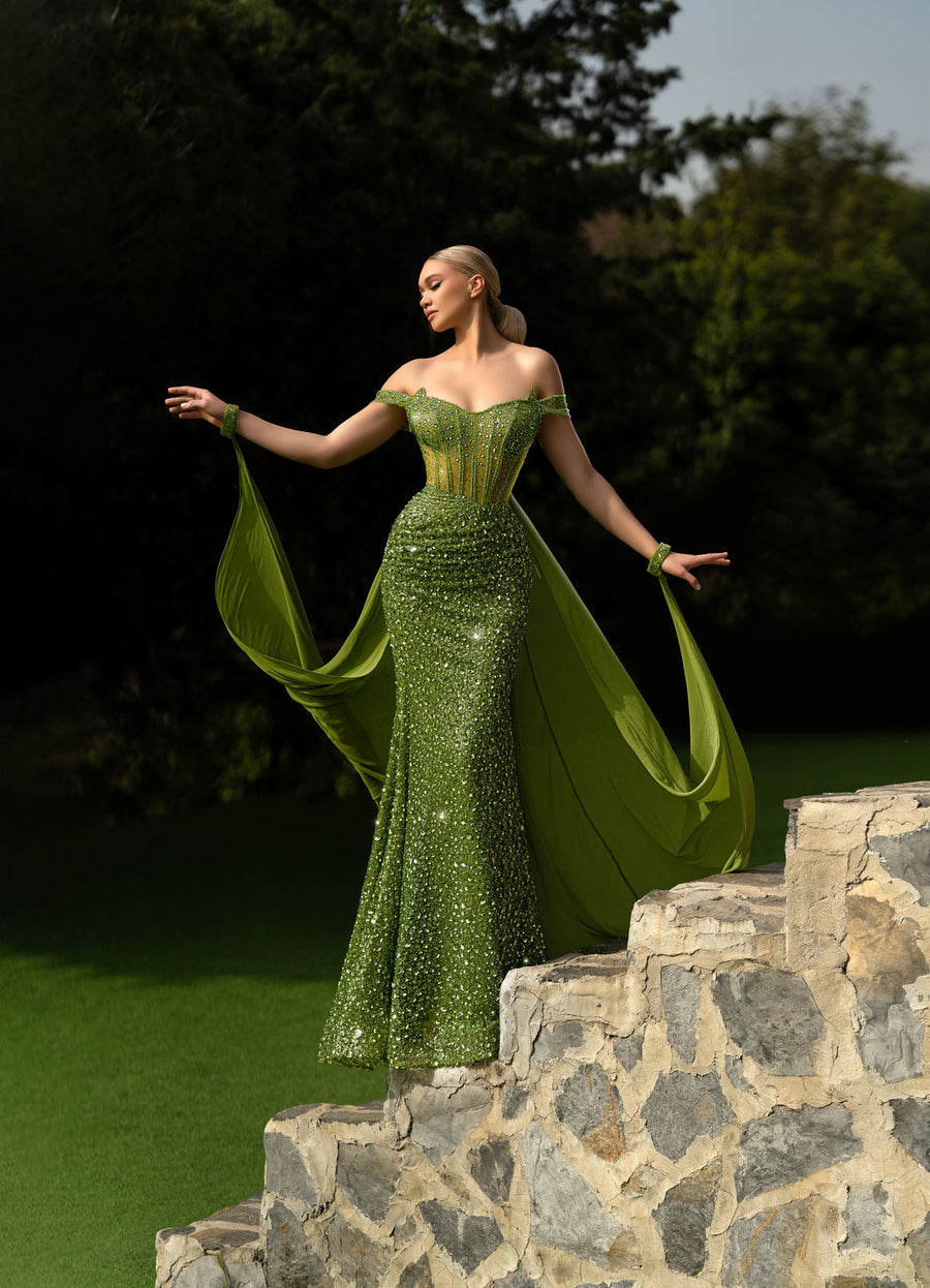 Prom Dresses Prom Corset Mermaid Long Formal Cape Dress Green
