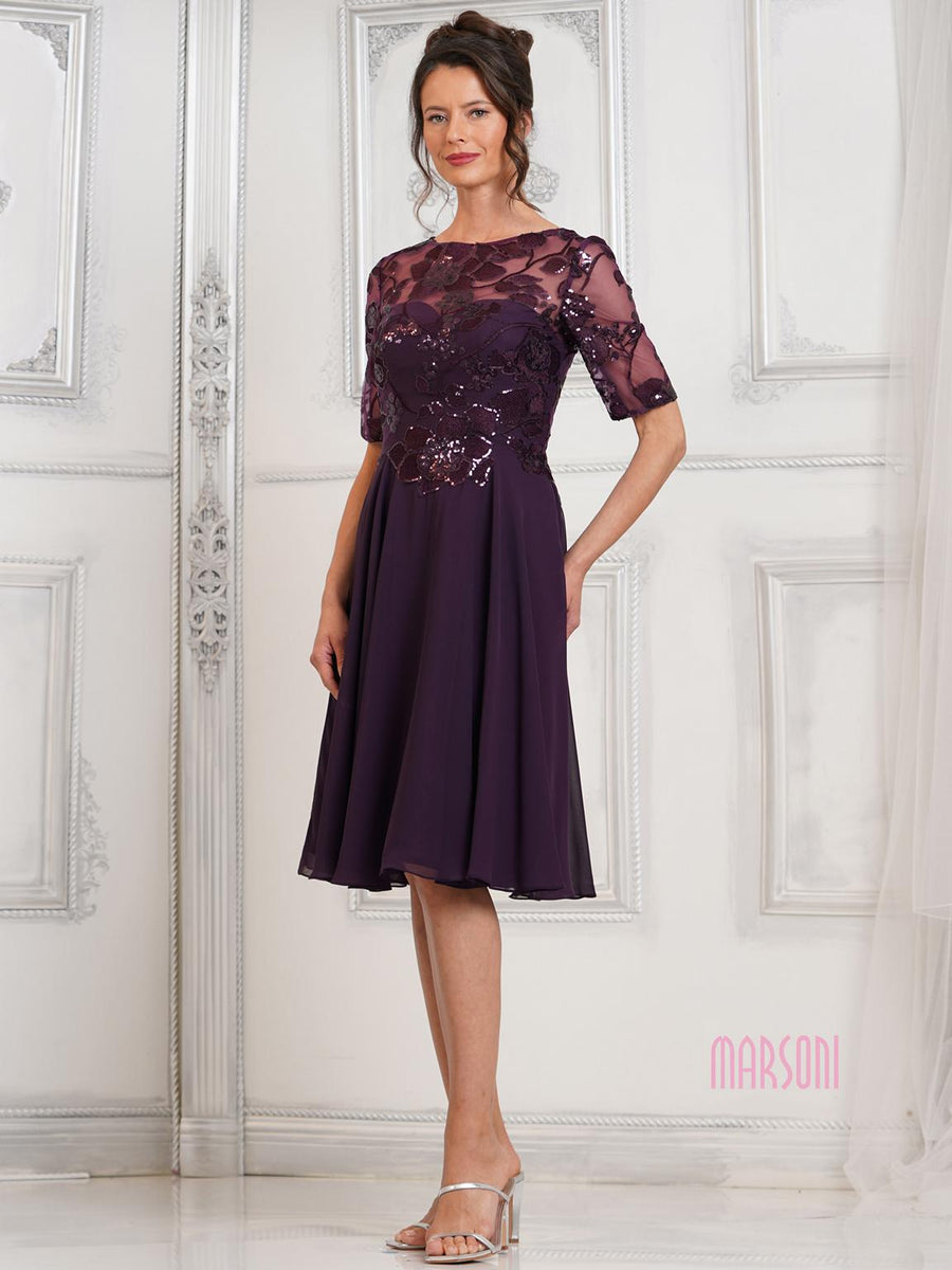 Cocktail Dresses Cocktail Short Sequin Knee Length Dress  Eggplant