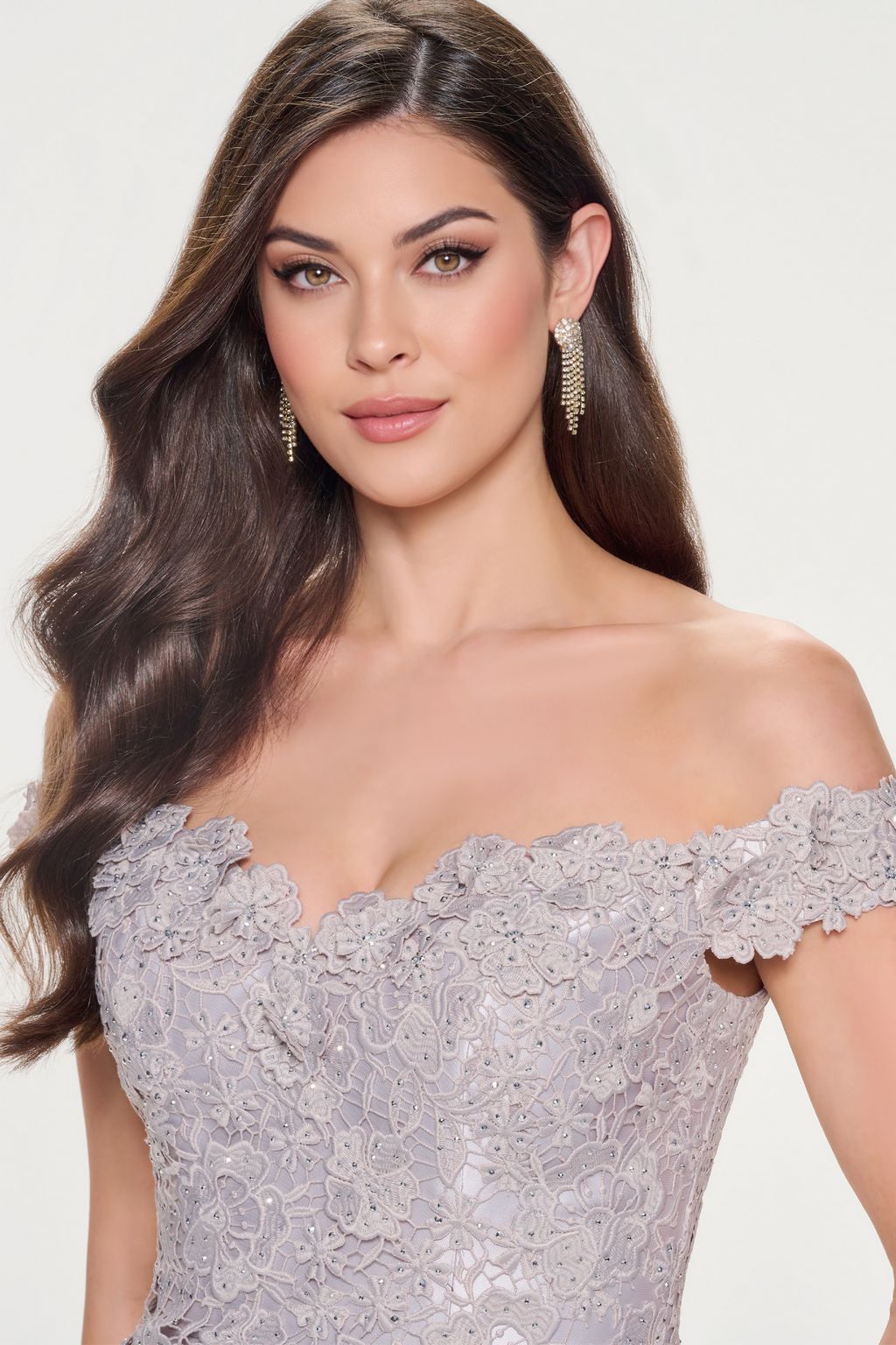 Formal Dresses Long Evening Fitted Mermaid Floral Formal Dress  Pearl Gray