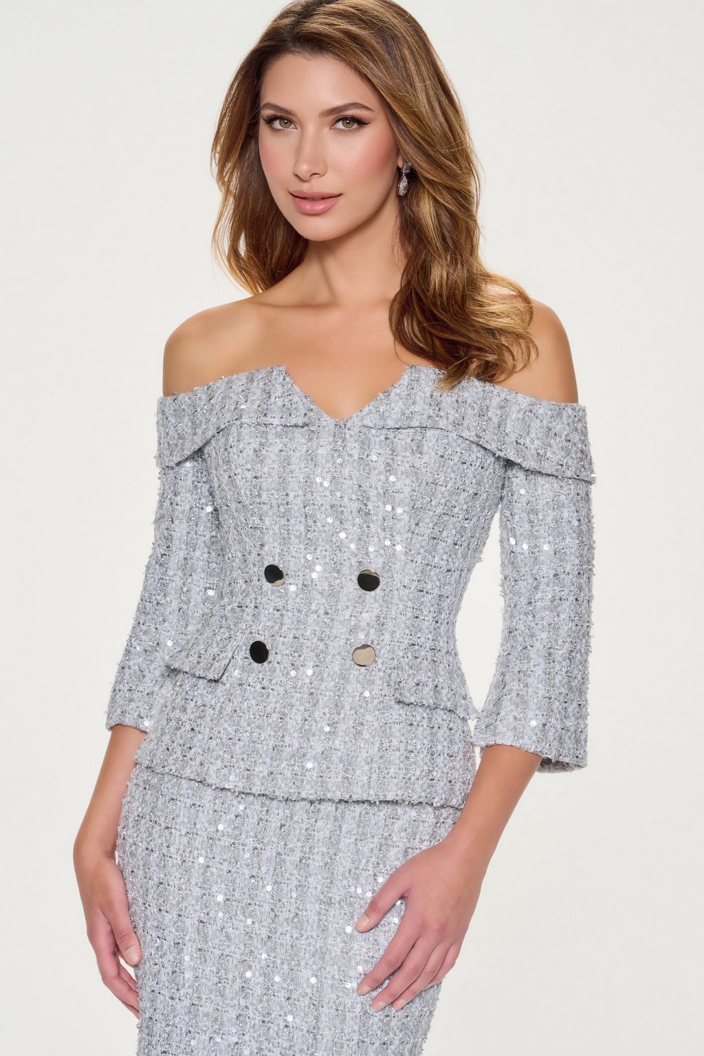 Pant Suit Long Wide Leg Sequin Mother of the Bride Formal Pant Suit Silver