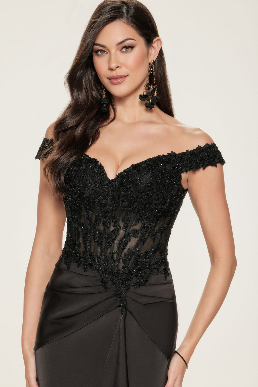 Formal Dresses Beaded Long Lace Formal Dress Black
