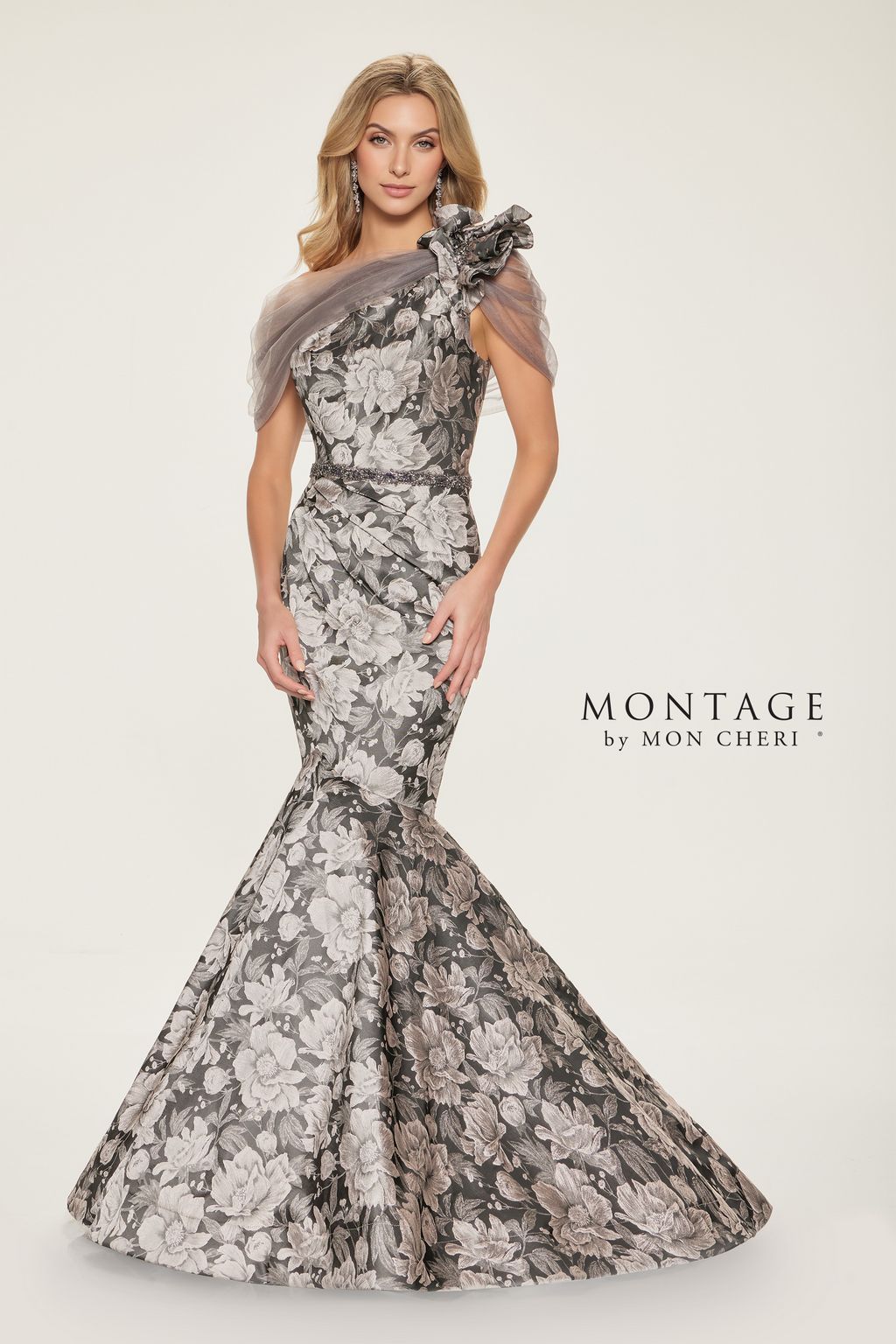 Formal Dresses Fitted Long Beaded Belt Formal Dress Oyster