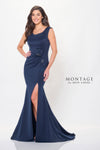 Formal Dresses Long Fitted Formal Beaded Evening Dress Navy Blue