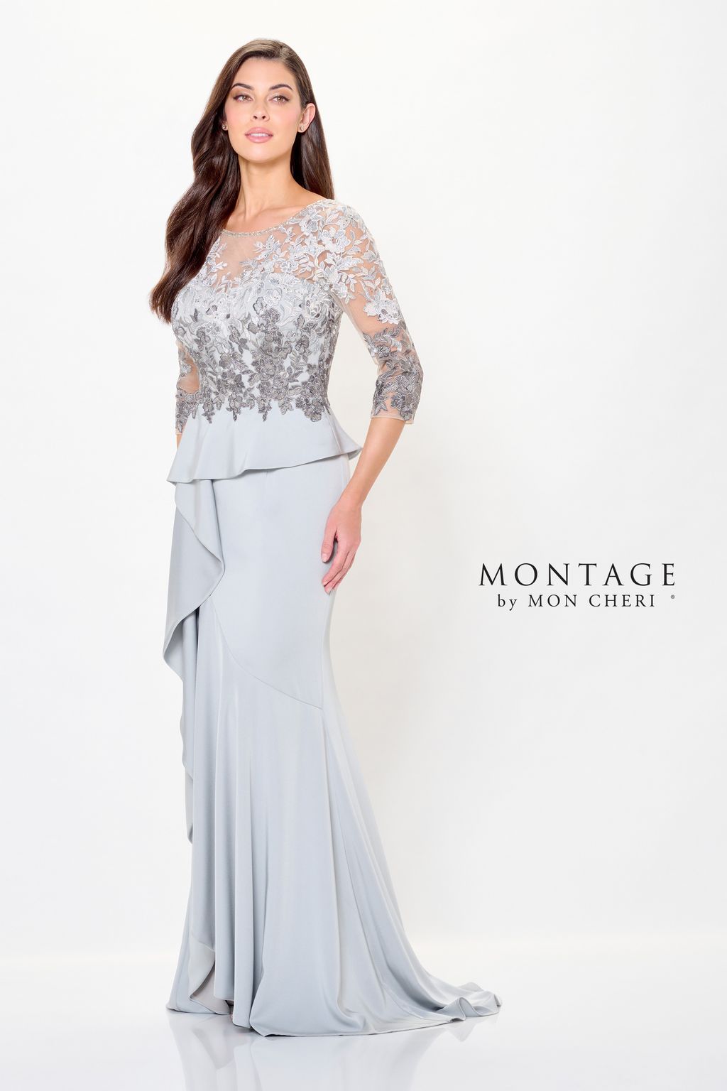 Formal Dresses Long Beaded Formal Peplum Evening Dress Ice Gray