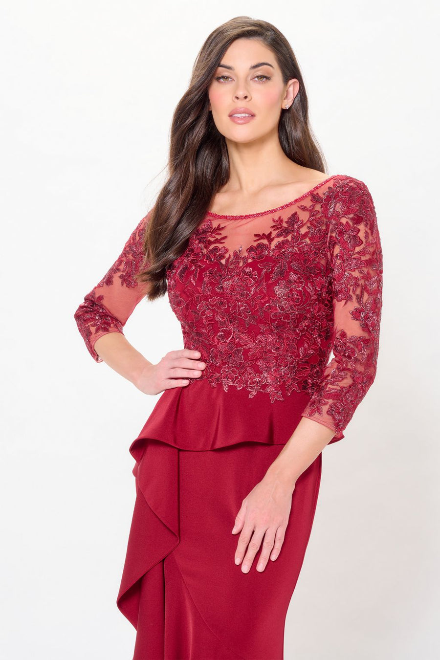 Formal Dresses Long Beaded Formal Peplum Evening Dress Wine