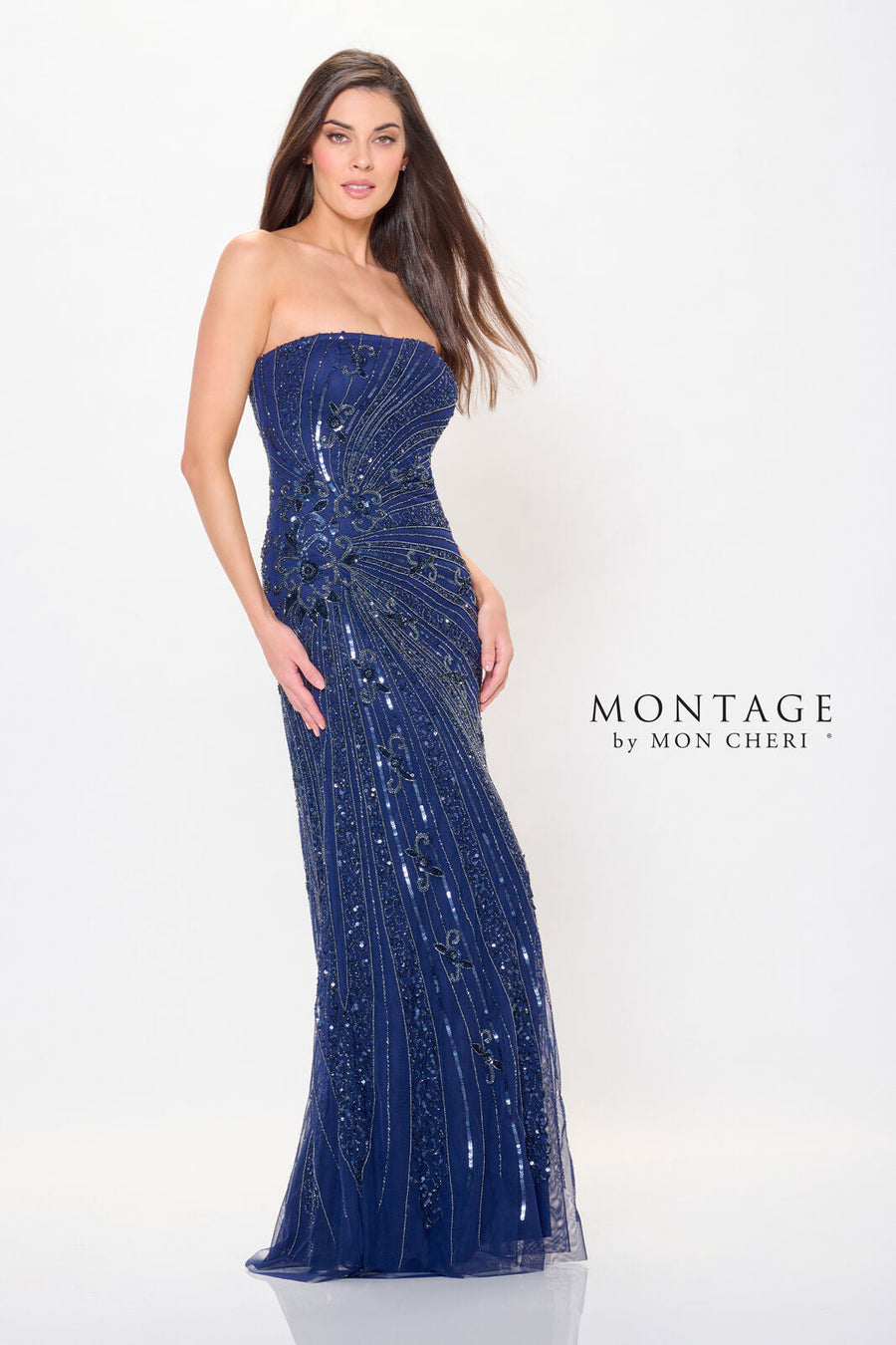 Prom Dresses Long Beaded Formal Floral Pattern Prom Dress Navy Blue