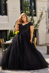Plus Size Dresses A Line Long Plus Size Sequin Formal Evening Dress Black