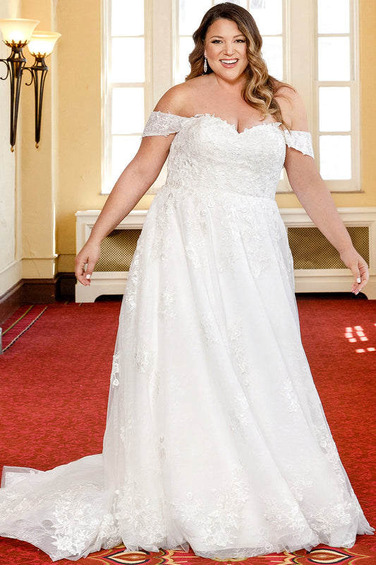 Wedding Dresses Floral Lace Long A Line Plus Size Sequin Wedding Dress Ivory/Ivory