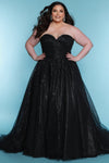 Plus Size Dresses Ball Gown Long Formal Pleated Glitter Evening Plus Size Dress Black