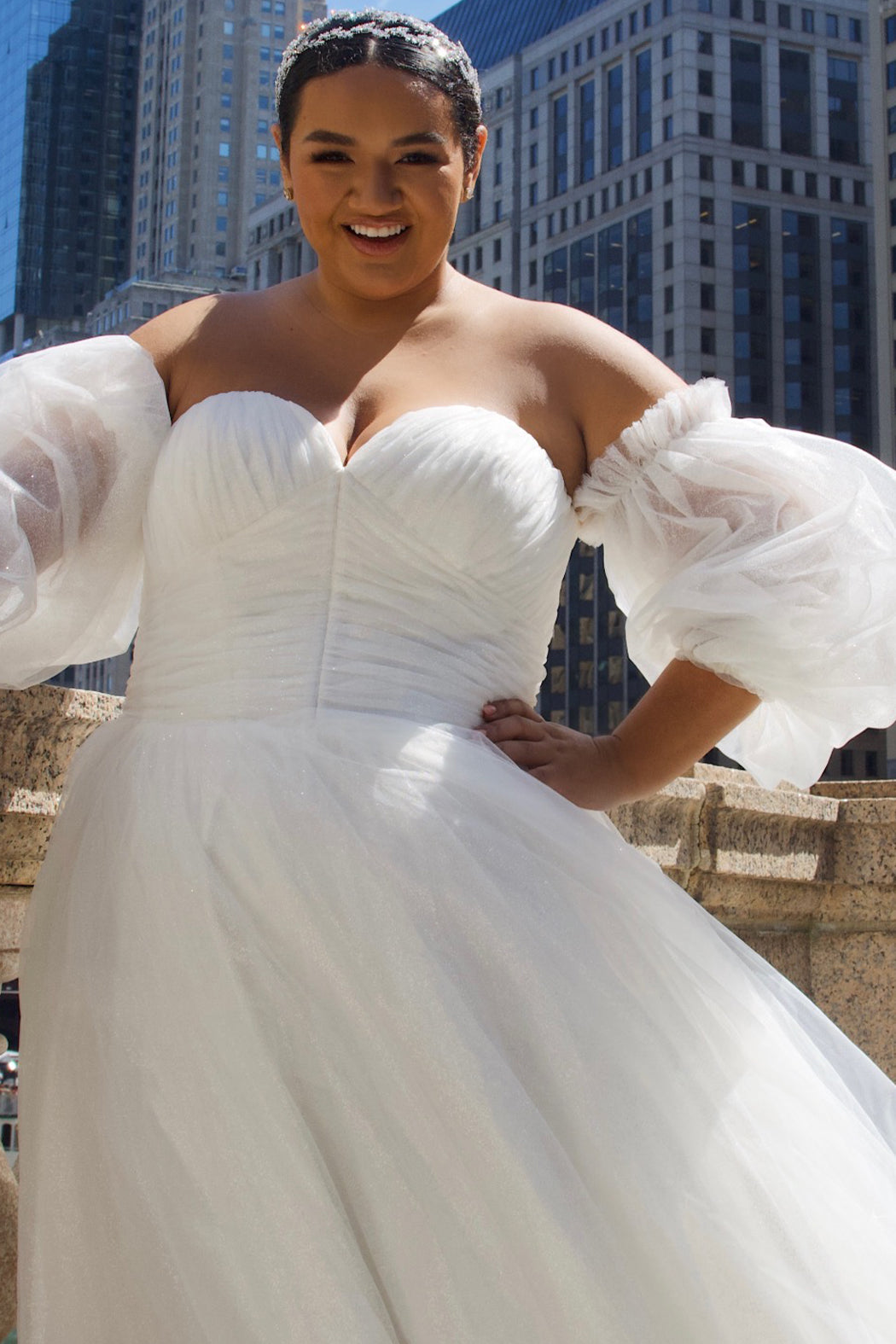 Wedding Dresses Ball Gown Long Pleated Plus Size Glitter Wedding Dress  Ivory