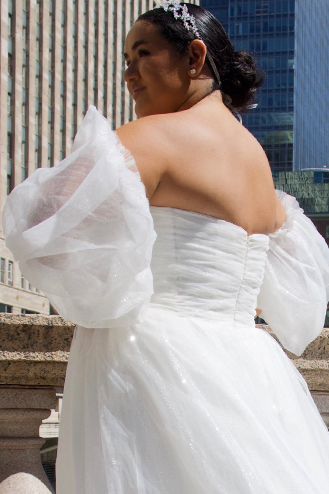 Wedding Dresses Ball Gown Long Pleated Plus Size Glitter Wedding Dress  Ivory