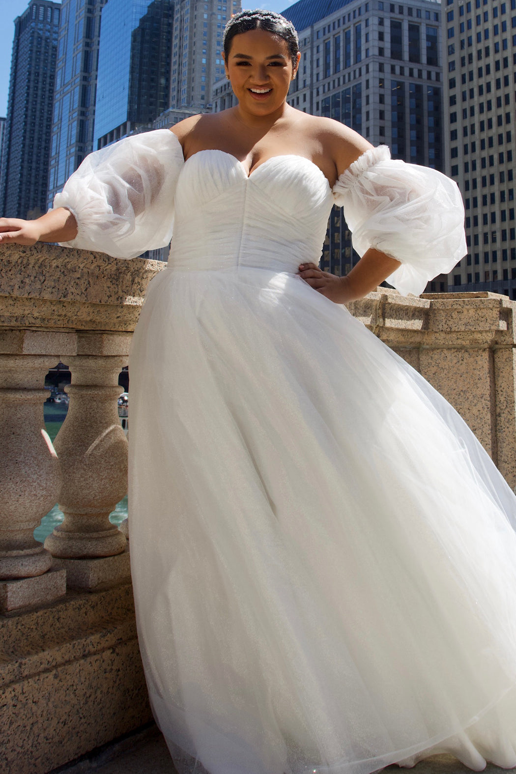 Wedding Dresses Ball Gown Long Pleated Plus Size Glitter Wedding Dress  Ivory