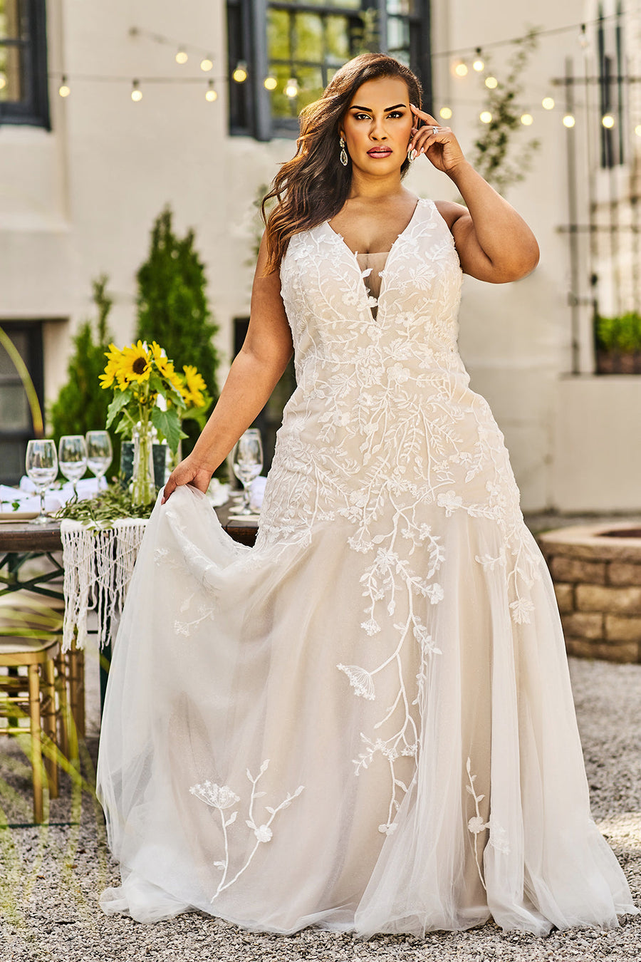 Wedding Dresses Long Plus Size Glitter Lace Wedding Dress Ivory/Ivory
